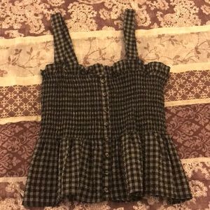 Gingham black and white shirred top